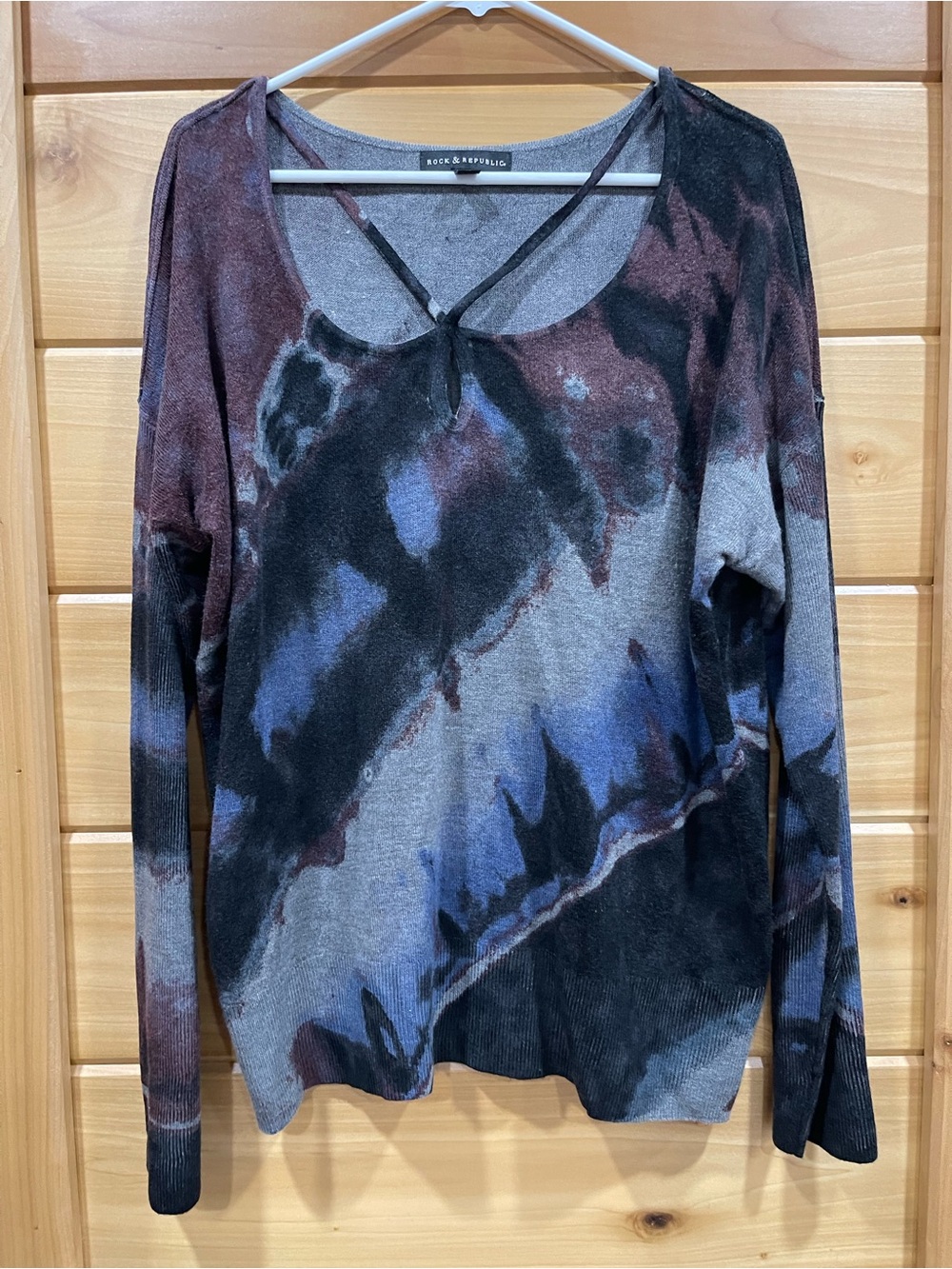 Rock & Republic Multicolor Tie-Dye Long Sleeve Scoop Neck Top